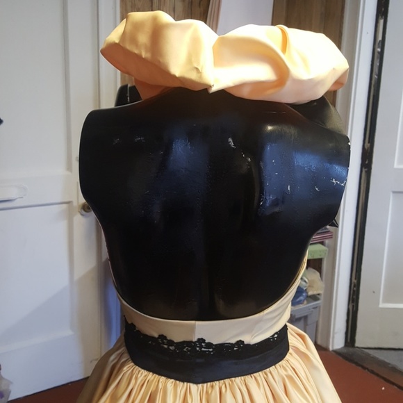 Victorian inspired yel/ blk satin  couture gown - Picture 7 of 8